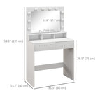 HOMCOM Makeup Vanity Desk with Lighted Mirror - 31.5" L x 15.7" W x 53.1" H - White-Smooth sliding drawers allow for quiet, easy access 