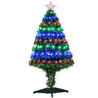 HOMCOM 3' Pre-lit Artificial Christmas Tree with LED and Optical Fiber - Green-Tall artificial Christmas tree 