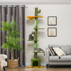 PawHut 90.5" - 108" Floor-To-Ceiling Cat Tree - Green-Play center features hammock, platforms, and condo 
