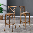 Modway Gear Bar Stool - Walnut-Woven Rattan Set