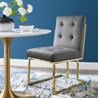 Modway Privy Gold Stainless Steel Performance Velvet Dining Chair - Gold/Charcoal-Biscuit-Tufted Details