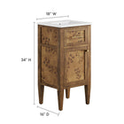 Modway Elysian 18" Wood Bathroom Vanity - White/Brown-Ceramic Sink Basin