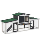 PawHut Outdoor Rabbit Hutch with Double Runs and Tray - White/Green-Features living house and double runs, providing enough space to move around 