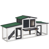 PawHut Outdoor Rabbit Hutch with Double Runs and Tray - White/Green-Features living house and double runs, providing enough space to move around 