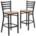 Flash Furniture HERCULES Series Black Ladder Back Metal Restaurant Barstool - Natural Wood Seat - 2 Pack-Set of 2 Metal Dining Bar Stools