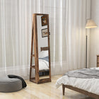 HOMCOM Mirror Jewelry Cabinet - 15" L x 15" W x 63" H - Rustic Brown-Cabinet door with magnet for easy opening and closing 