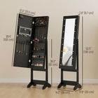 HOMCOM Mirror Jewelry Cabinet with LED Lights - 14.25" L x 11.75" W x 53.5" H - Black-Ample storage space: 32 earring notches, 70 slots for finger rings, 12 hooks for necklaces and bracelets, 3 storage shelves 