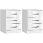 HOMCOM Modern Nightstand with 3 High Gloss Drawers - White - Set of 2-The two-piece set offers symmetry and a clean style to your room