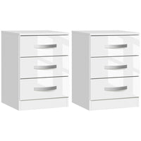 HOMCOM Modern Nightstand with 3 High Gloss Drawers - White - Set of 2-The two-piece set offers symmetry and a clean style to your room
