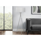 Monarch Specialties 62" H Contemporary Floor Lamp - Nickel Metal / Grey Shade-Features a 3-way switch for a single tri-bulb up to 150W (not included), allowing for adjustable lighting to create the right ambiance that illuminates and brightens your space