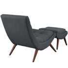 Modway Ramp Upholstered Fabric Lounge Chair Set - Grey-Cherry Stained Beech Wood Legs