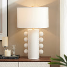 Hudson&Canal Jurrah 27" Tall Ceramic Table Lamp with Fabric Shade - Matte White/White-Handcrafted matte white finish is applied to the round ceramic base