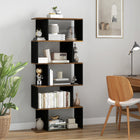HOMCOM 5-Tier Bookshelf for Living Room, Study Room, Home Office - Rustic Brown-Unique S-shape with colour-blocking design adds a stylish industrial touch