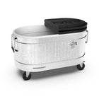 Permasteel 80 qt Rolling Cooler - Galvanized Steel-Fully removable flip-top lid with Recessed cup holders (holds 4 drinks)