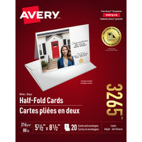 Avery InkJet Half-Fold Greeting Cards, White, 5-1/2" x 8-1/2", 20 Pack (03265)-Half-Fold Greeting card