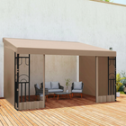 Outsunny 10 ft W x 13 ft L Wall Mounted Pergola Gazebo with Curtains and Nettings - Khaki-PA-coated polyester pergola canopy protects against UV