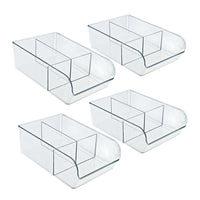 Azar Small Plastic Storage Bin - 3.62" x 7" x 11" - Clear - 4 Pack-Customizable organization with dividers for flexible compartment sizing
