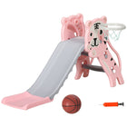 Qaba 3 in 1 Toddler Slide for Indoor with Basketball Hoop, Climber - Pink-Versatile functionality as a slide, a climber and basketball hoop combo 