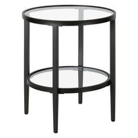 Hudson&Canal Hera 20"W Round Side Table with Glass Shelf - Blackened Bronze-A modern contemporary design for your living room, bedroom, and more