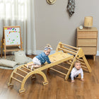 Qaba 5 in 1 Pikler Triangle Set with Ladder, Ramp, Arch - Nature Wood-Solid wood construction, the smooth surface, ensures safe for kids 