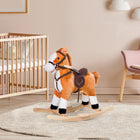 Qaba Kids Plush Ride-on Rocking Horse with Realistic Sounds - Red/Brown-Strengthens the core muscles and arms during the motion, also help to improve balance 