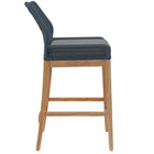 Modway Wellspring Outdoor Patio Teak Wood Bar Stool - Blue Graphite-Removable Seat Cushion