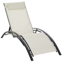 Outsunny Patio Reclining Lounge Chair with Adjustable Backrest Beige-Table with 3 built-in benches for 6 people to enjoy outdoors