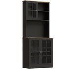 HOMCOM 72" H Kitchen Pantry Cabinet with 3 Units, 2 Open Shelves and Countertop - Black-Sturdy construction for a stable use 