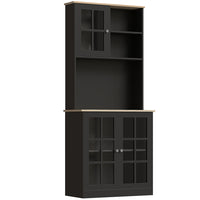 HOMCOM 72" H Kitchen Pantry Cabinet with 3 Units, 2 Open Shelves and Countertop - Black-Sturdy construction for a stable use 