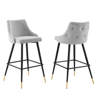 Modway Adorn Performance Velvet Bar Stool - Light Gray - Set of 2-Vintage Modern Bar Stool