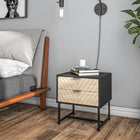 HOMCOM Modern Bedside Table with 2 Drawers and Metal Base - Black-Wide board for displaying photos and decorations