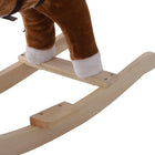 Qaba Kids Plush Rocking Horse with Realistic Sounds - Coffee-The tail will shake while neighing 