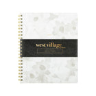Mead West Village Coil Hardcover Notebook - 11" H x 9" W - White/Grey Foral - 80 Sheets-Elegant Design: Hardcover with subtle floral detailing and gold twin-wire binding for a premium look