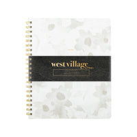 Mead West Village Coil Hardcover Notebook - 11" H x 9" W - White/Grey Foral - 80 Sheets-Elegant Design: Hardcover with subtle floral detailing and gold twin-wire binding for a premium look