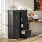 HOMCOM 4-Drawer Fluted Vertical Letter/A4 Filing Cabinet with Lock - Black-Fluted drawer fronts with gold finger pulls for a modern look

