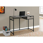 Monarch Specialties 7221 42" Computer Desk - Dark Taupe/Black Metal-Slender metal frame in a black finish provides stability and contrasts the dark taupe wood-look laminate panels