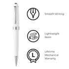 A.T. Cross Bailey Light Polished White Resin and Gold Tone Ballpoint Pen - Fine - Black Ink-Cross products are unquestionably guaranteed against mechanical failure and all writing instruments are backed by a Lifetime Mechanical Warranty.