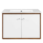 Modway Transmit 30" Wall-Mount Bathroom Vanity - Walnut/White-Mid-Century Modern Vanity