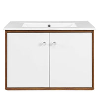 Modway Transmit 30" Wall-Mount Bathroom Vanity - Walnut/White-Mid-Century Modern Vanity