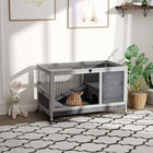 PawHut 23" H Wooden Indoor Rabbit Hutch on Wheels with Run - Grey-4 wheels to provide easy movement, 2 of them with brakes to keep the hutch in place 