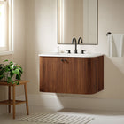 Modway Zia 30" Wall-Mount Bathroom Vanity with Marble Sink - Walnut-8" Widespread Faucet Holes