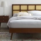 Modway Sidney Cane and Wood Full Platform Bed with Splayed Legs - Walnut-Wood Slat Support System