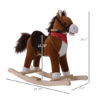 Qaba Kids Plush Rocking Horse with Realistic Sounds - Coffee-Soft huggable plush body with comfortable saddle for those long journeys 