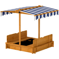 Outsunny Covered Kids Square Sandbox with Lid & Adjustable Canopy - 41.7" x 41.7" - Red-Eliminate glare, heat, and sunburns, letting play last longer with a adjustable canopy 