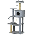 PawHut 54" Condo Tower Cat Tree with Hammock, Scratching Post - Grey-Seaweed rope posts satisfy your cats' desire to claw and protect your furniture from scratching 