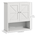kleankin Farmhouse Bathroom Wall Cabinet - White-Magnetic doors with aluminum knobs for easy opening and closing
