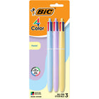 BIC 4-Color Pastel Barrel Ballpoint Pens- Retractable - 1.0mm - Assorted- 3 Pack-One pack of three BIC 4 Color Pastel ballpoint pens with a soft-touch pastel barrel