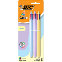 BIC 4-Color Pastel Barrel Ballpoint Pens- Retractable - 1.0mm - Assorted- 3 Pack-One pack of three BIC 4 Color Pastel ballpoint pens with a soft-touch pastel barrel