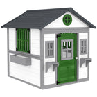 Outsunny Kids Outdoor Wooden Playhouse with Door, Windows and Planter Pots - White-A front entrance, retro windows, 2 plant boxes, and 2 adorable planter pots included for the actual playing experience 