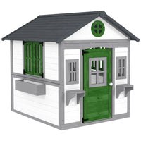 Outsunny Kids Outdoor Wooden Playhouse with Door, Windows and Planter Pots - White-A front entrance, retro windows, 2 plant boxes, and 2 adorable planter pots included for the actual playing experience 